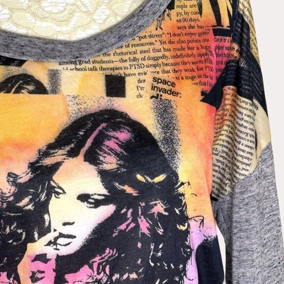 Sweet Rain Novelty Graphic Knit Top Blouse High Low Gray S bv - Picture 4 of 8